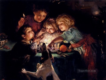  Children Oil Painting - Snapdragon idyllic children Arthur John Elsley